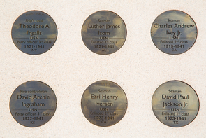 The inscribed bronze medallions display the name, rank and home state of each of the soldiers and Marines who lost their lives on Dec. 7, 1941, aboard the USS Arizona. (Photo: Aengus Anderson) The inscribed bronze medallions display the name, rank and home state of each of the soldiers and Marines who lost their lives on Dec. 7, 1941, aboard the USS Arizona. (Photo: Aengus Anderson)